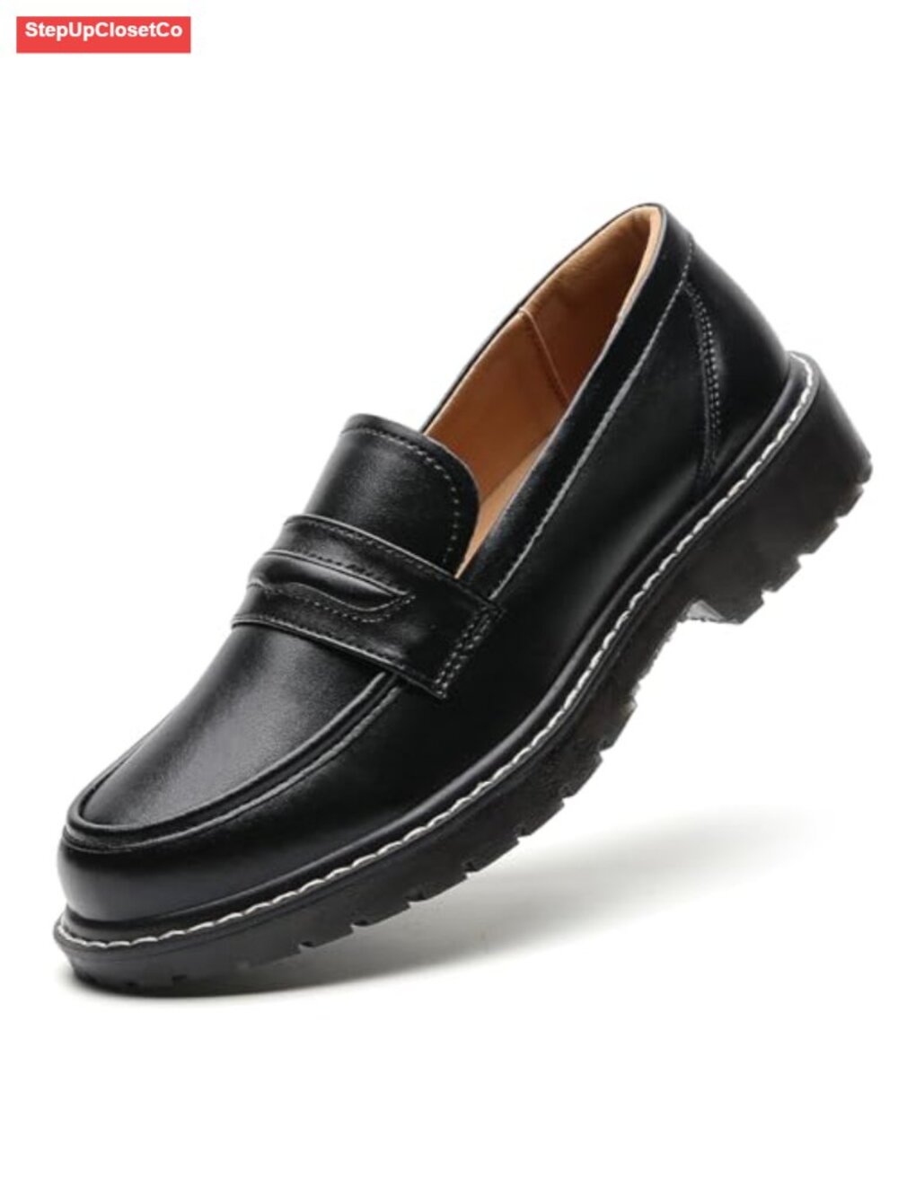 Chunky Loafers for Women Slip On Lug Sole Penny Loafers Faux Leather